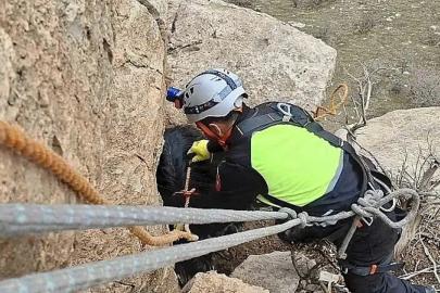 Siirt’te 3 gündür kayalıkta mahsur kalan keçi kurtarıldı